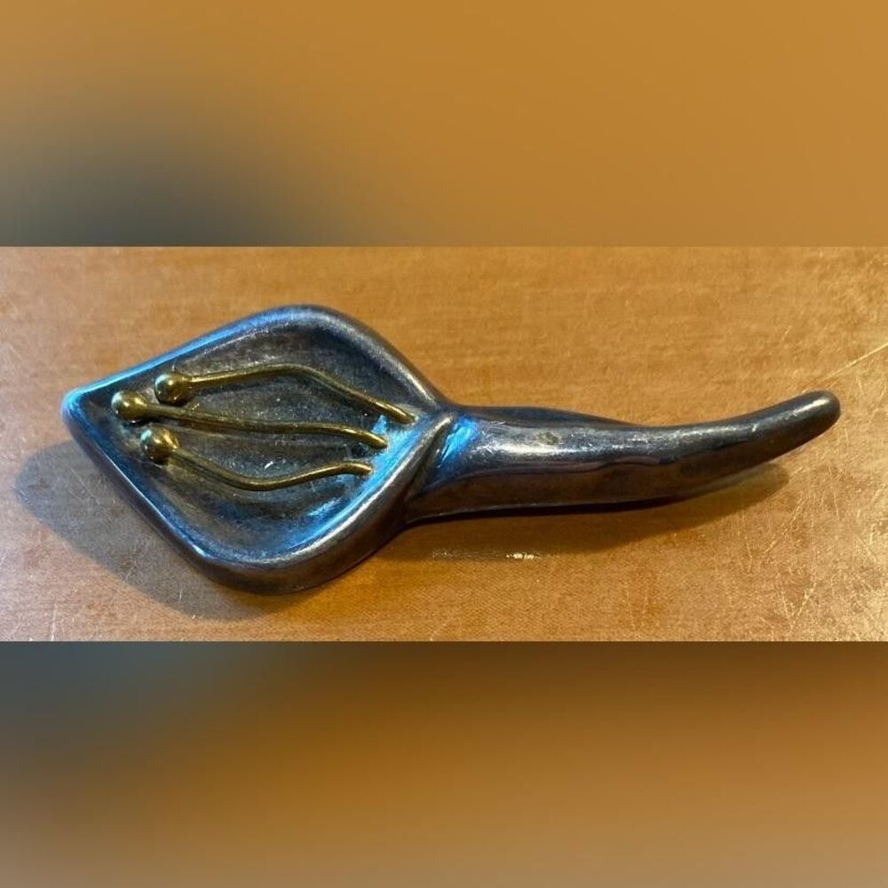 Sterling Silver 925 Calla Lily Flower Brooch Pin Mexico Nature 3” Vintage